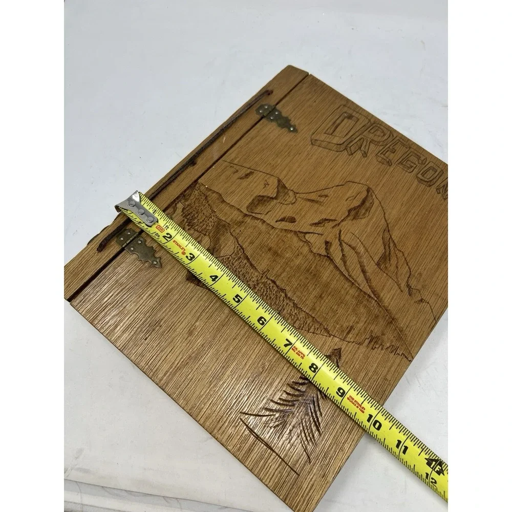 Vintage Hand Carved Wood Journal Oregon Ephemera‎ OOAK Social Studies Project